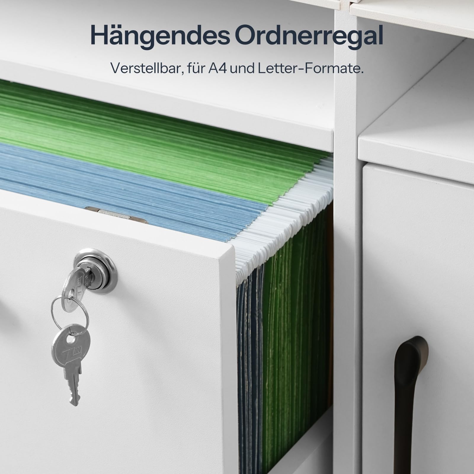 HOOBRO Rollcontainer mit abschließbarer Schublade und 8 Fächern, mobiler Aktenschrank, Schubladenschrank, Büroschrank, Bürocontainer, Schreibtisch Unterschrank, für Büro, Wohnzimmer, Weiß EWB55WJ01