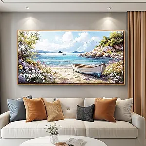 PHAOHUAXM Wall Decor For Living Room Canvas Wall Art For Bedroom Office Print Marine Landscape Paintings Wood Framed Murals Artwork For Modern Stretched and Framed Beach Posters Home Decor 20"X40"
