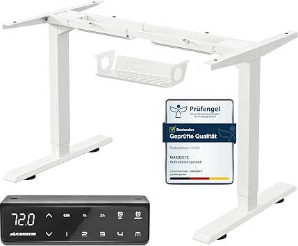 MAIDeSITe höhenverstellbarer elektrisher Schreibtisch mit 2 starken Motoren, höhenverstellbares tischgestell 2 teiligen Beinen sowie auch 4 Memory-Steuerung und Kollisionschutz Funktion(Weiß)