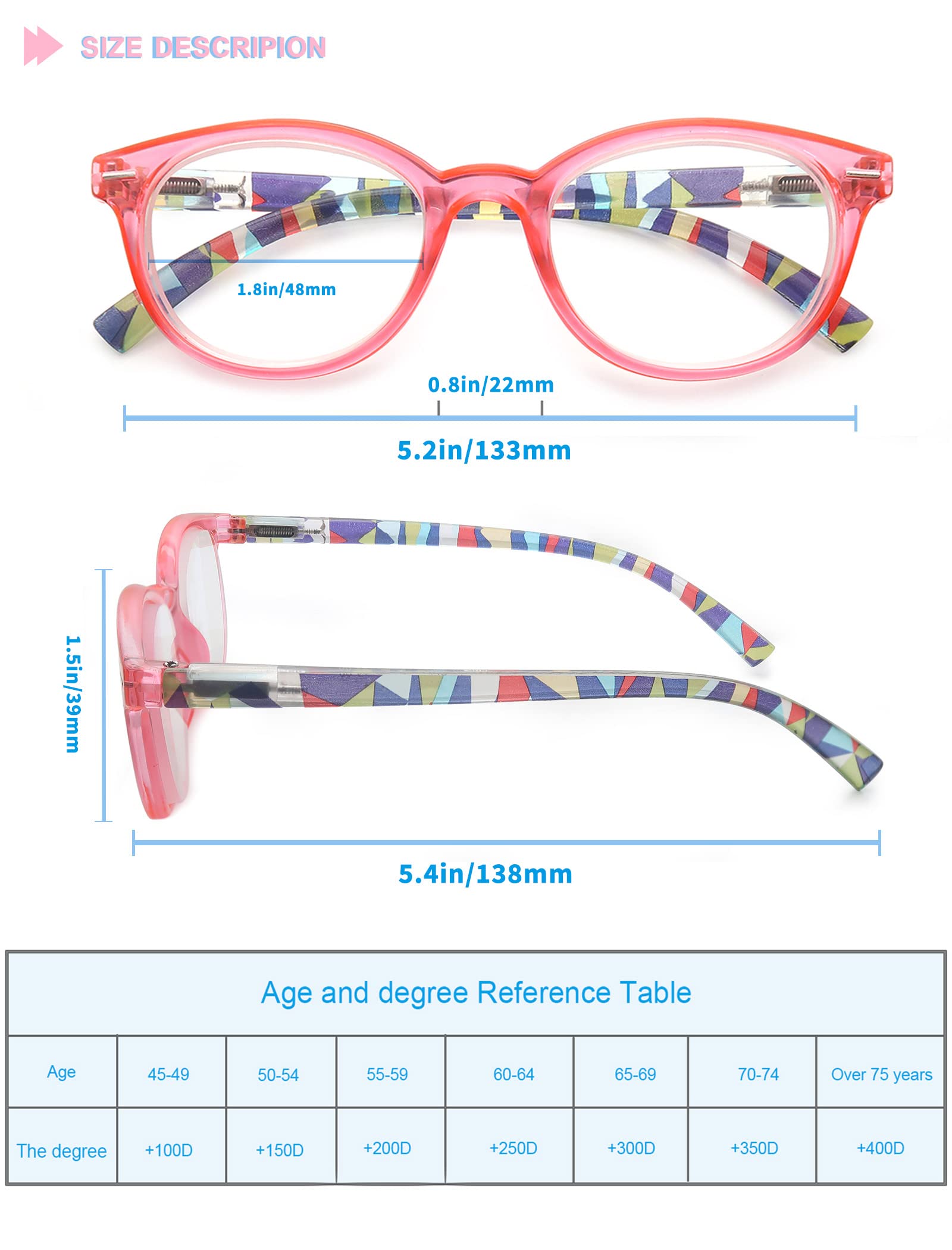 HEEYYOK Reading Glasses for women,2.00 Readers glasses for women,retro Round Frame,Spring Hinges Includes 4 Pouch - Image 3