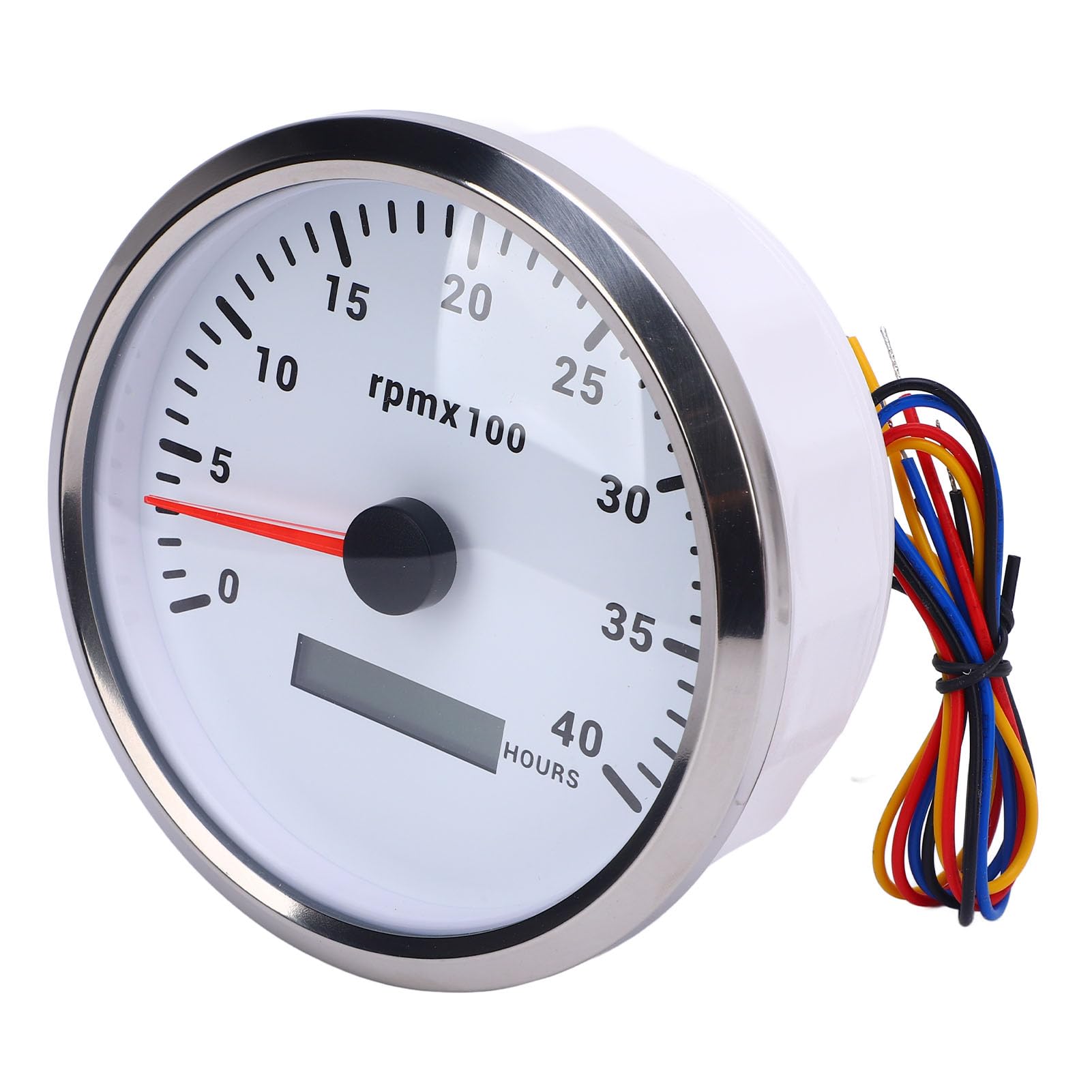 Keenso Tachymètre 110 Mm, Jauge 4000 Tr/min avec Rétroéclairage 7 Couleurs et Compteur Horaire, pour Camions, Tracteurs, Remorques, Voitures, Camping-cars et Bateaux, (Cadran blanc, lunette argentée