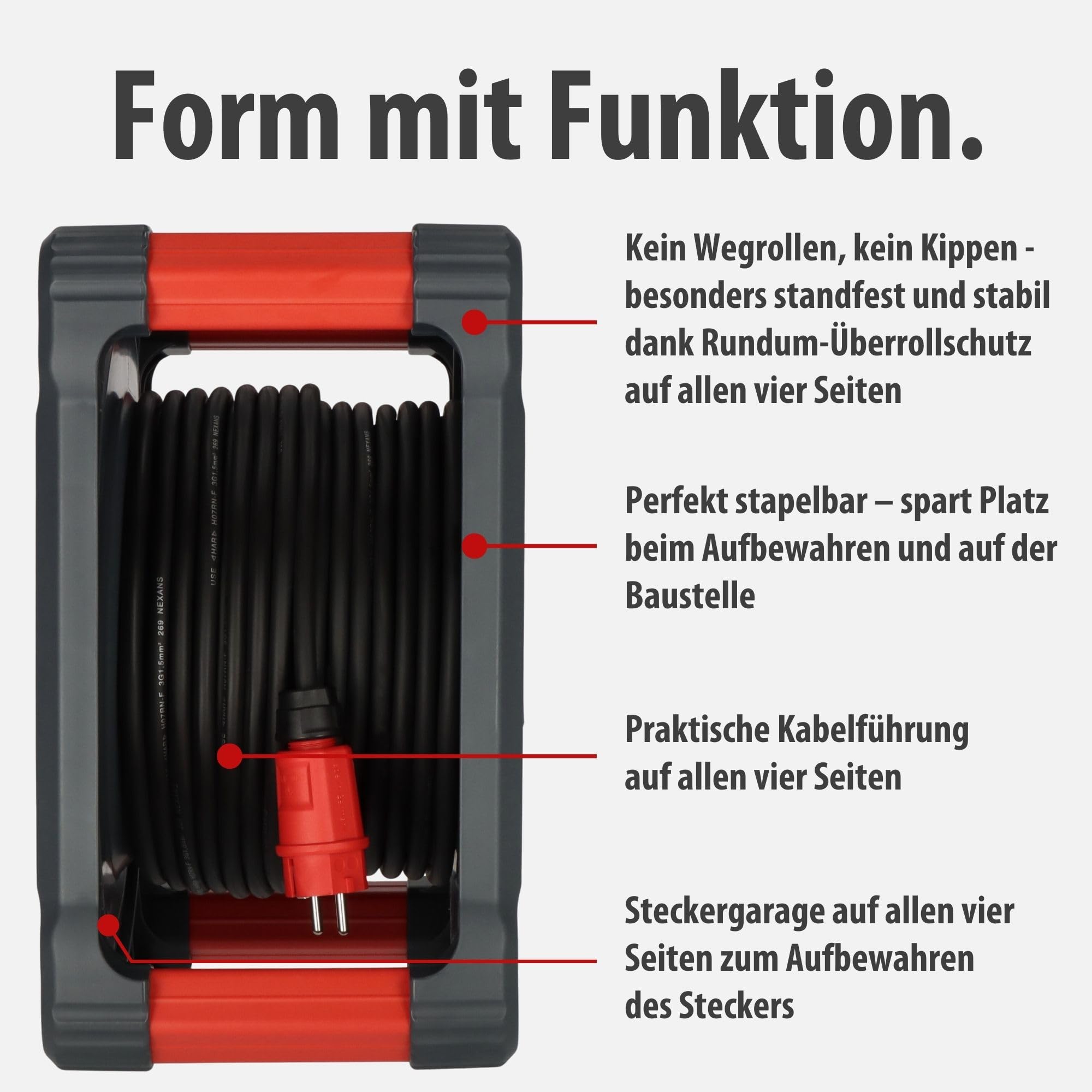 Brennenstuhl Avvolgicavo professionale per cantiere, KA 5100 5 IP44 (cavo 50 m H07RN-F 3G1,5 in nero, 5 prese di sicurezza, uso in cantiere e uso esterno permanente, Made in Germany)