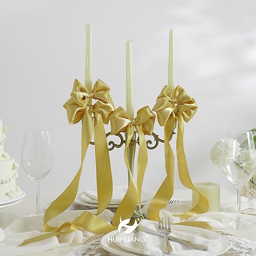 Miniatura 4 de HUIHUANG Cinta de satén de 1.5 pulgadas de ancho, 50 yardas, cinta de satén de seda de poliéster de doble cara dorada para envolver regalos, lazos