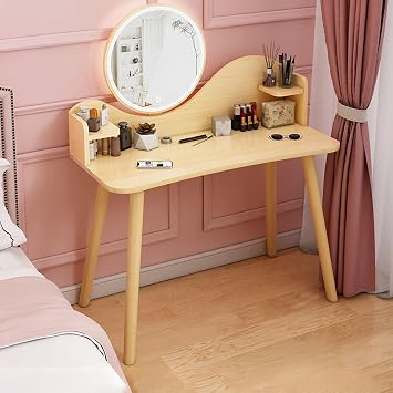 Dresser Table with Light, Durable, Simple Vanity with Drawer, Dresser Base, Rounded Corners, Mini Dressers, Abrasion Resistant, Easy Care Walnut