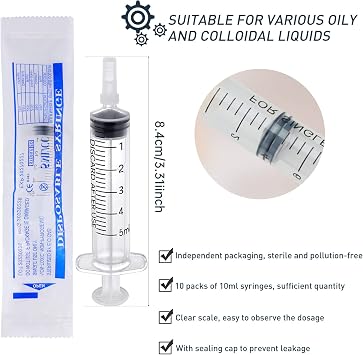 5ML Plastic Syringe With Cap, Syringes Without Needle, Individually Sealed