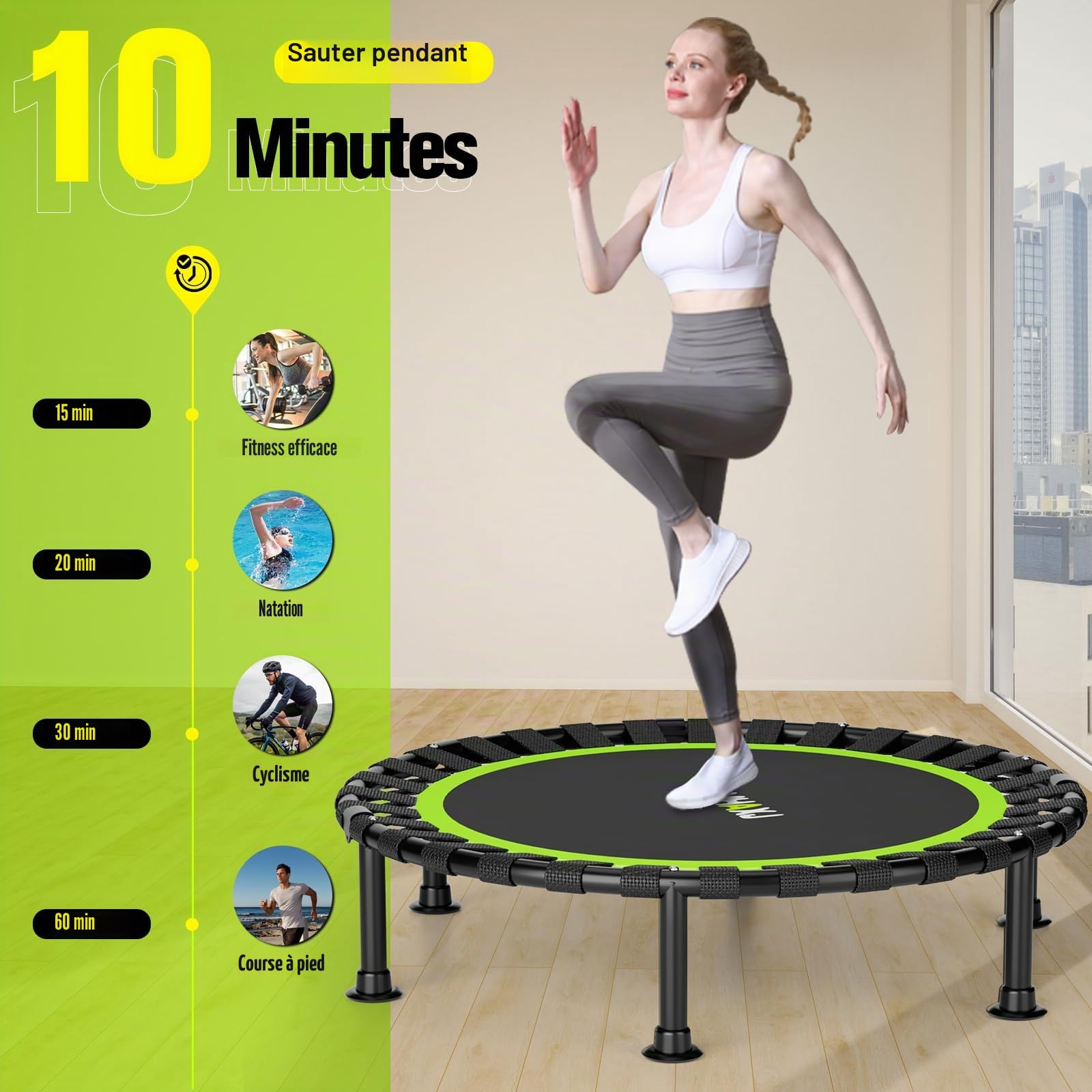 'ZCMHAXJ Foldable Mini Trampoline, 40'' Rebounder Trampoline for Adults & Kids, 450lbs Capacity with/Without U/T-Shaped Adjustable Bar, Indoor Fitness Workout Exercise Equipment'
