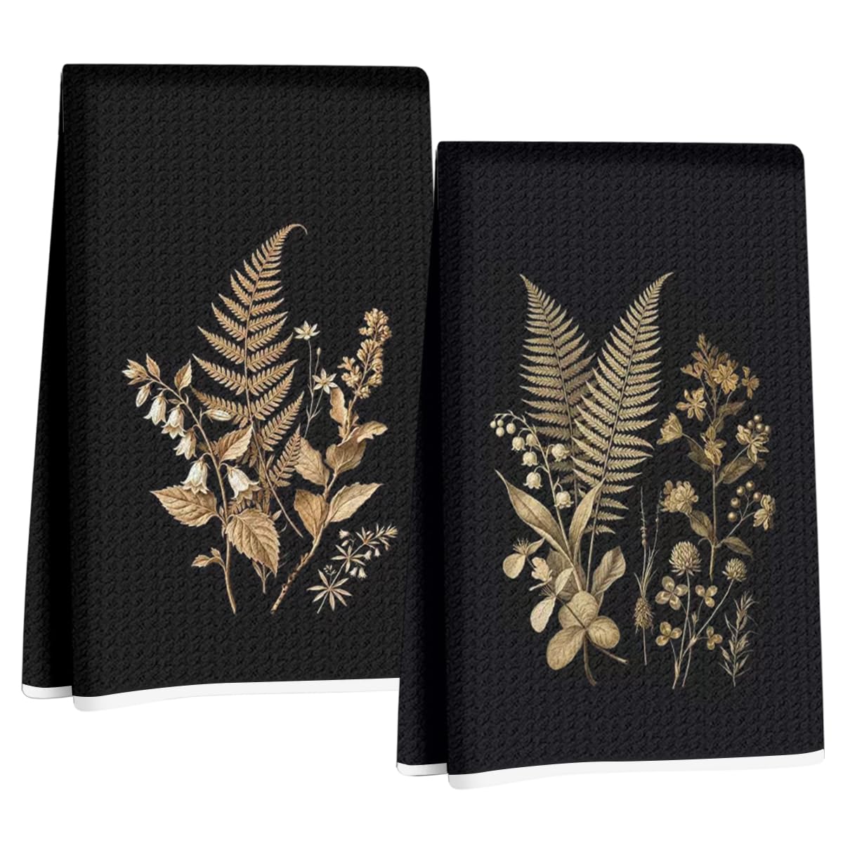 2 Pcs Vintage Botanical Kitchen Towels, Rustic Floral Reusable Dish Towels