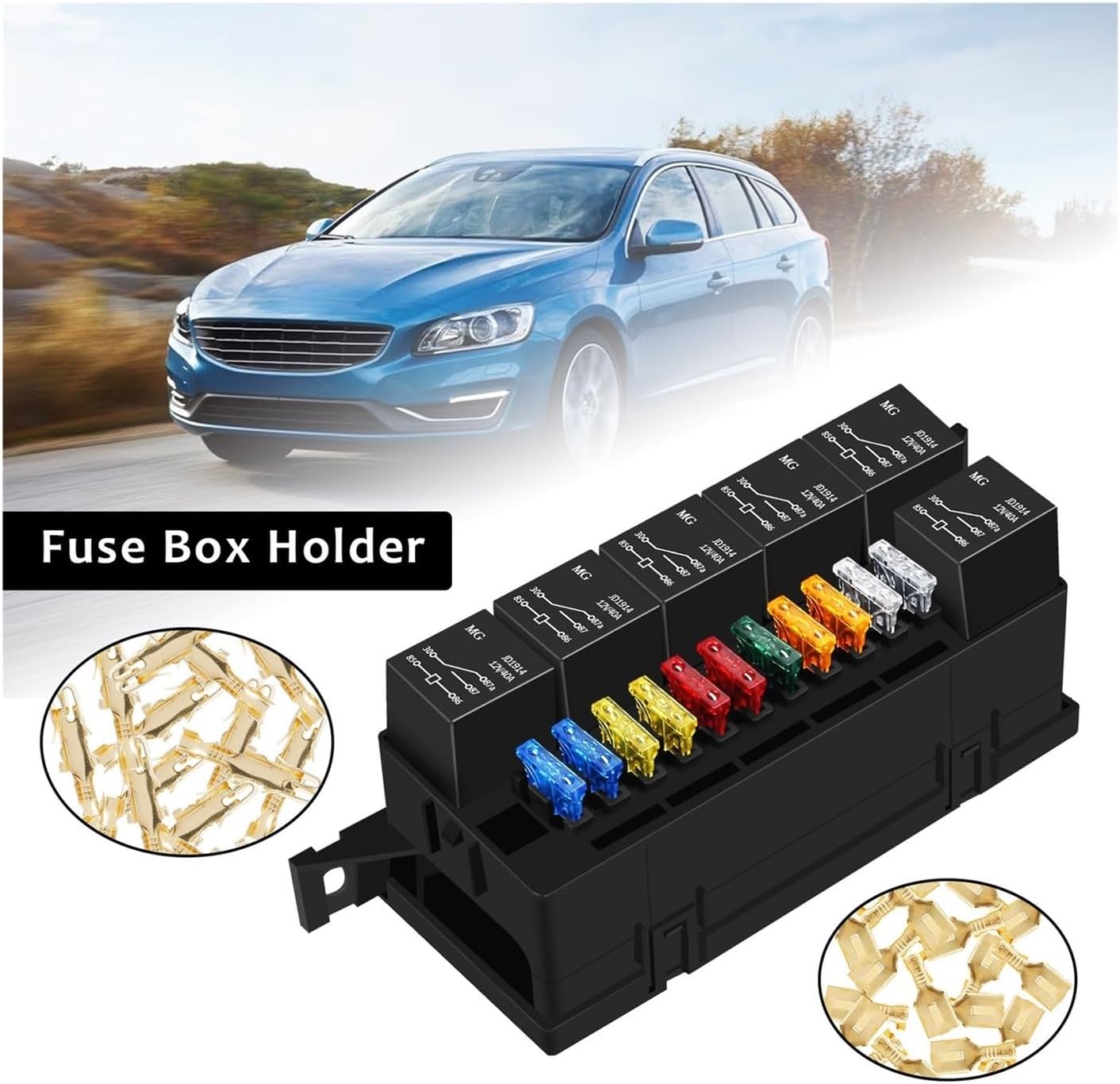 Car Fused Fuse Box Kit 52 Crimp Terminals 11 ATC/ATO and 6 Car Block Fit for Truck RV Boat Replacement