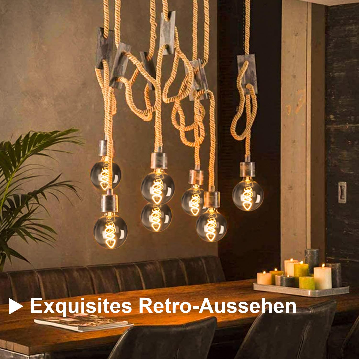 Edison Vintage Glühbirne E27, E27 LED Vintage Dimmbar 4W Warmweiss Filament Lampe Retro Glühbirne LED Birne Ideal für Dekorative Nostalgie und Retro Beleuchtung, Rauchgrau Glas- 6 Stück(G80YHS)