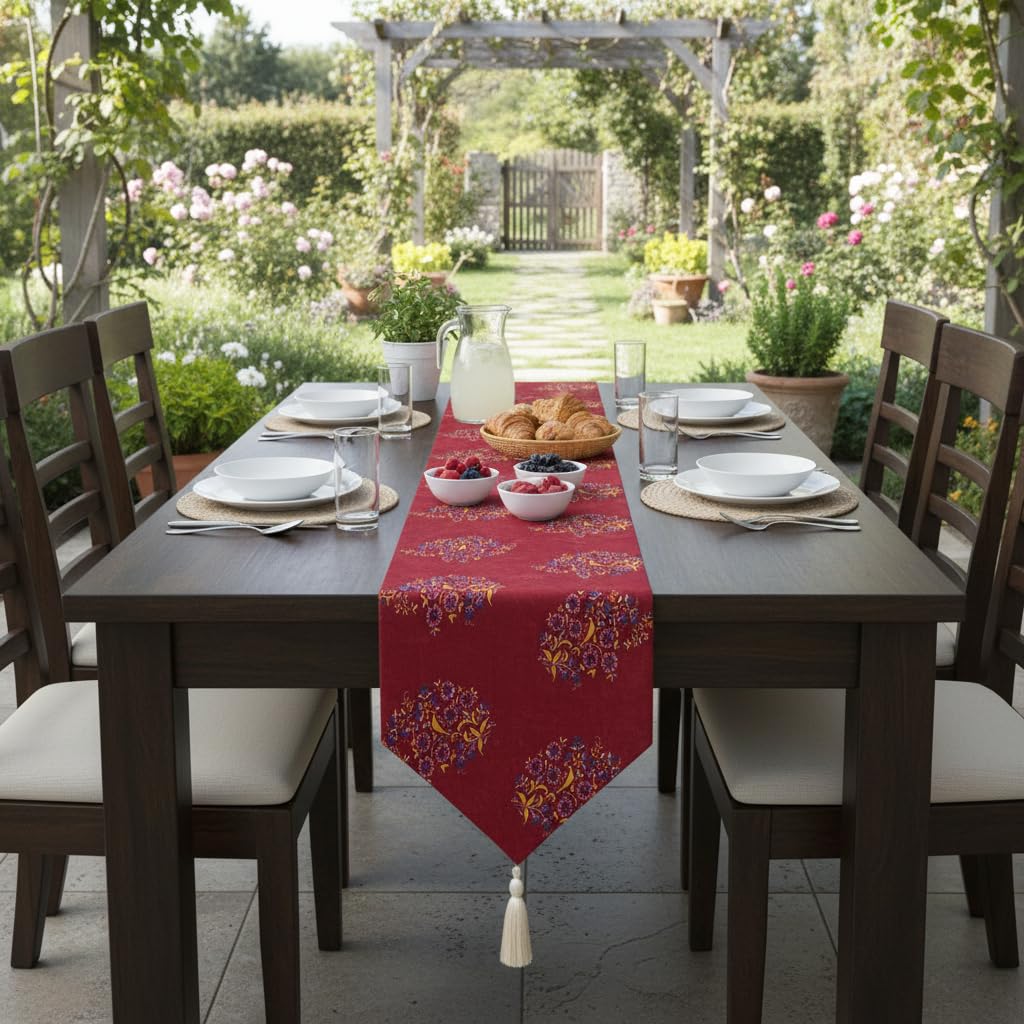 Amazon Brand - Umi Jaipuri Style Microfiber Cotton Table Runner for 6 Seater Dining Table | Premium Printed Centre Table Decor | Modern Ethnic Home Decor Gift Item-image-23