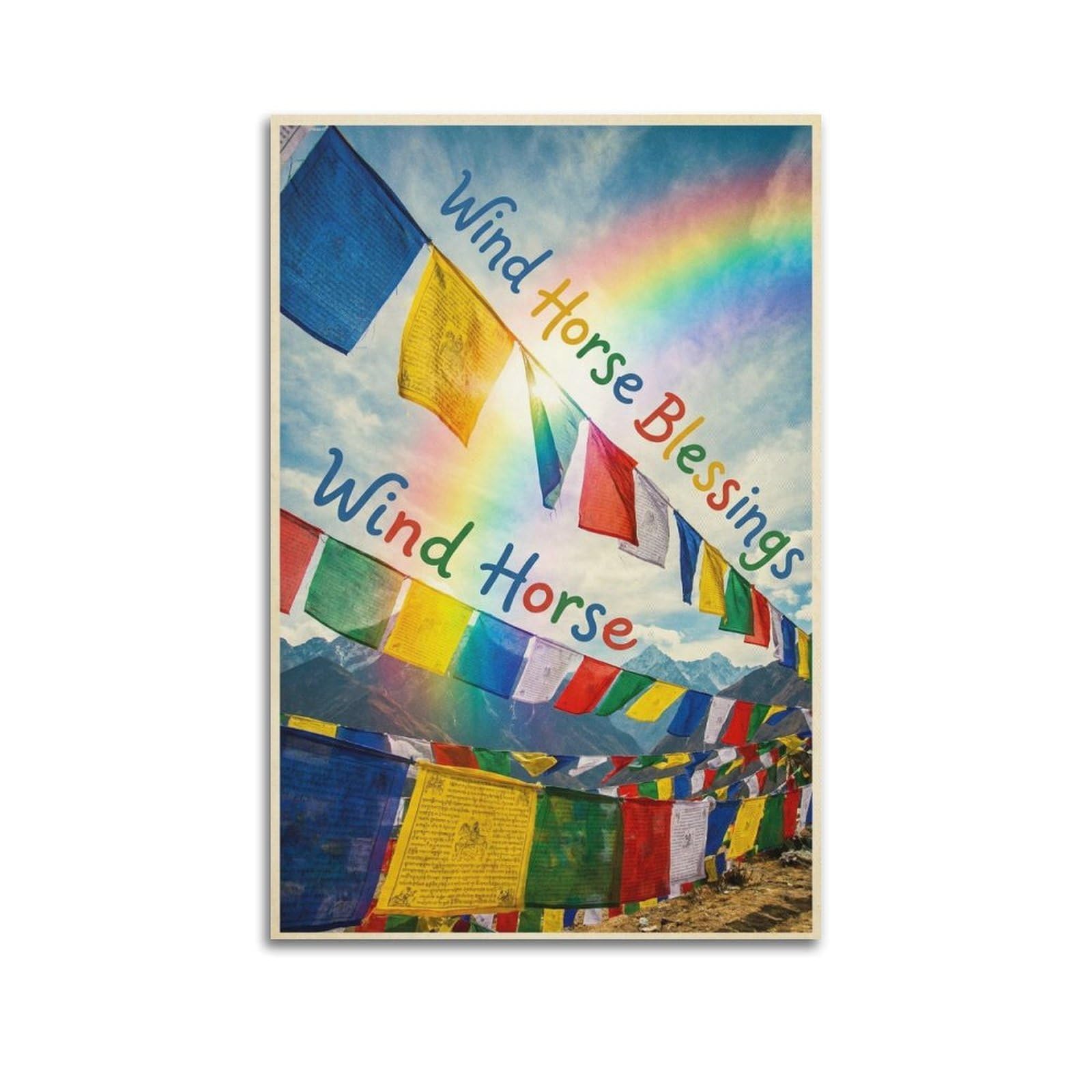 XKUGA Himalayan Buddhist Poster Prayer Flags Wind Horse Blessings Modern Decorative Canvas Prints - Ideal Wall Art for Family, Man Cave, Game Room, Boys & Girls Bedroom 24x36inch(60x90cm)