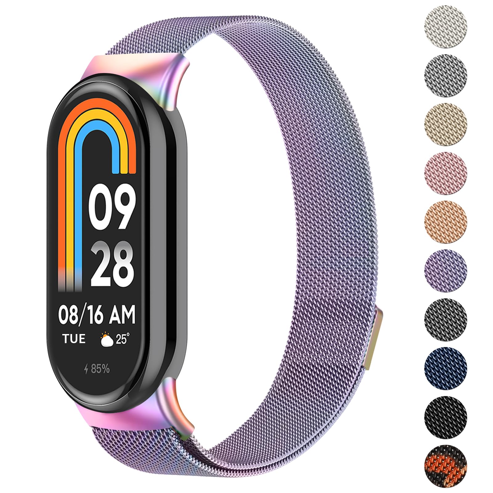 Metal Bands for Xiaomi Mi Band 8/9/10, Adjustable Stainless Steel Replacement Strap with Magnetic Buckle for Xiaomi Mi Band 8/9/10 Women Men
