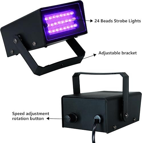 Vista 25 de ENUOLI - Mini luz estroboscópica LED de color blanco con 24 LED superbrillantes de control de velocidad variable para clubes, Navidad, efectos