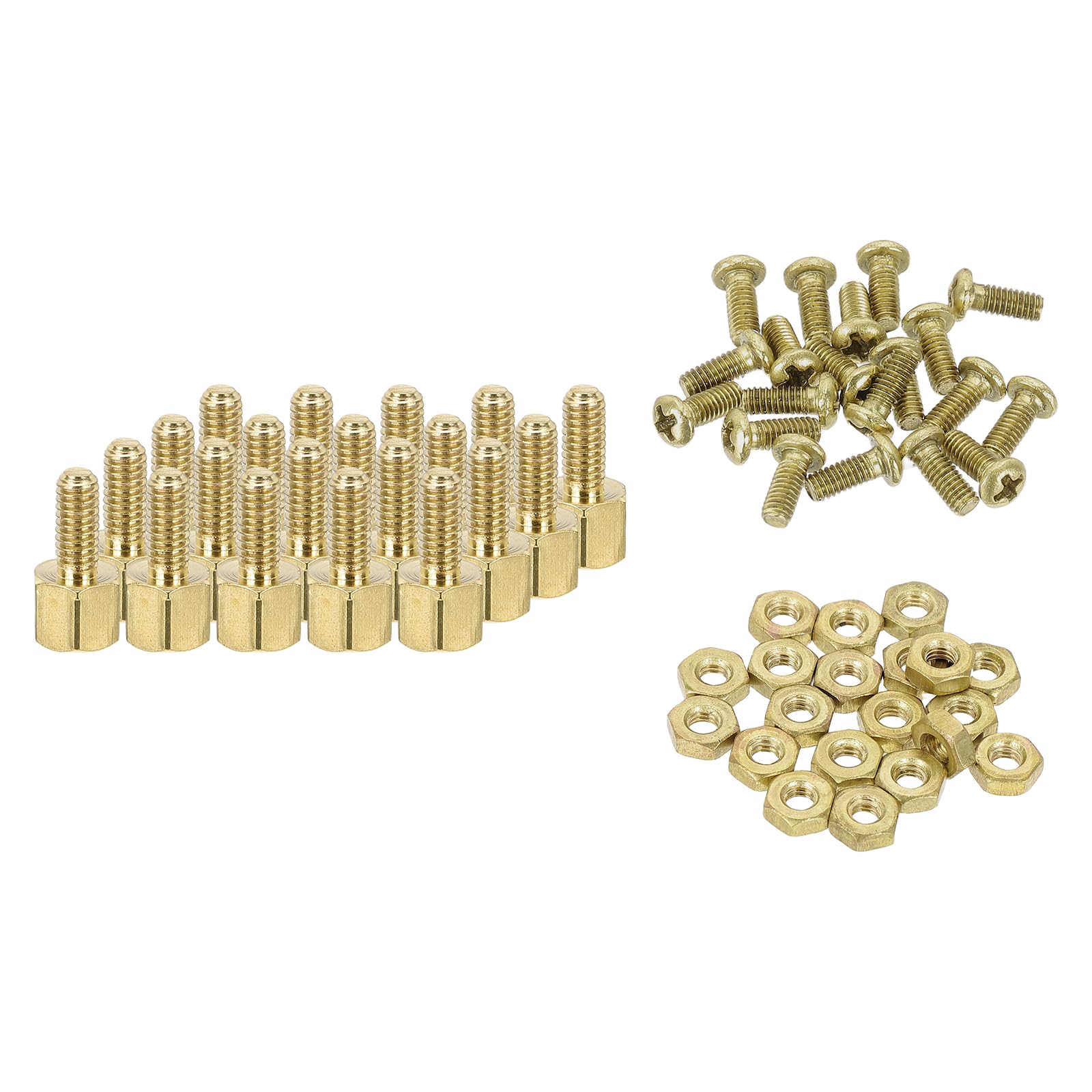 sourcing map M2.5 Male Brass Hex Spacer Standoffs Screws Nuts, 20 Set Hex Column Screw Nut Assortment Kit M2.5 * 4+6 Threaded Standoff for Raspberry Pi PCB Motherboard DIY โ image 1