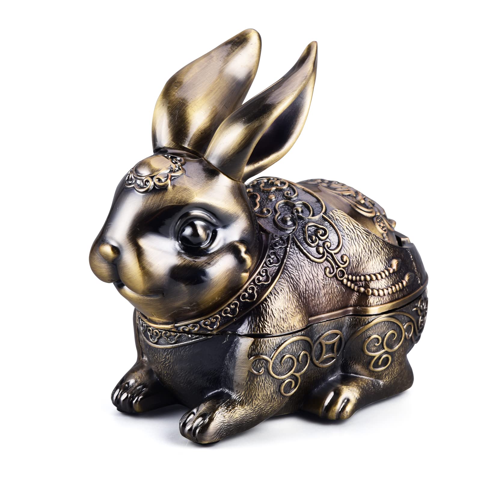 K COOL Rabbit Cigarettes Ashtray Decorative Windproof Ashtray with Lid Vintage for Outdoors Indoors Metal Smoking Ashtray Nice Gift for Men Women (Bronze)