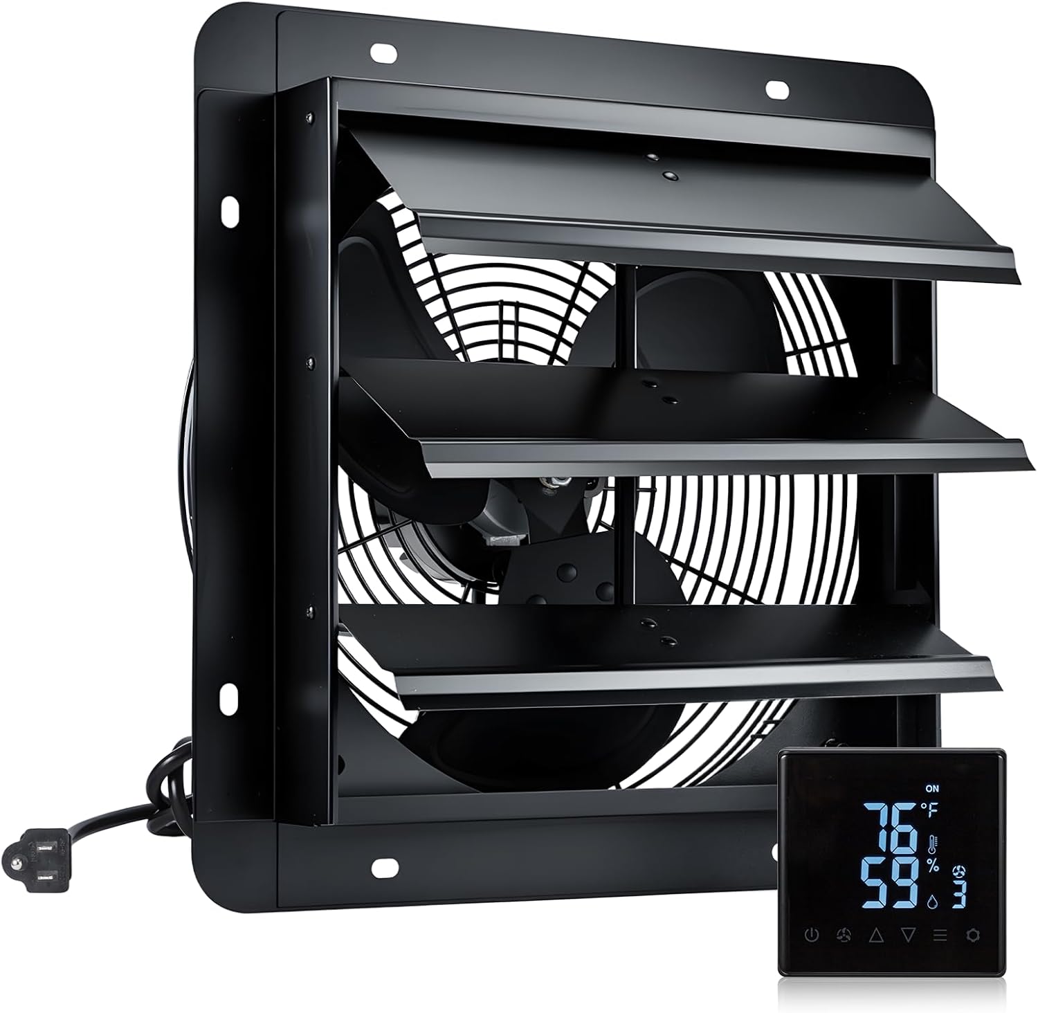 GROWNEER 14 Inch Shutter Exhaust Fan with Temperature Humidity Controller, 1700 CFM Distant Management Attic Fan, 10-Pace Adjustable Wall Mount Vent Fan for Inexperienced Home, Storage, Shed, Attic