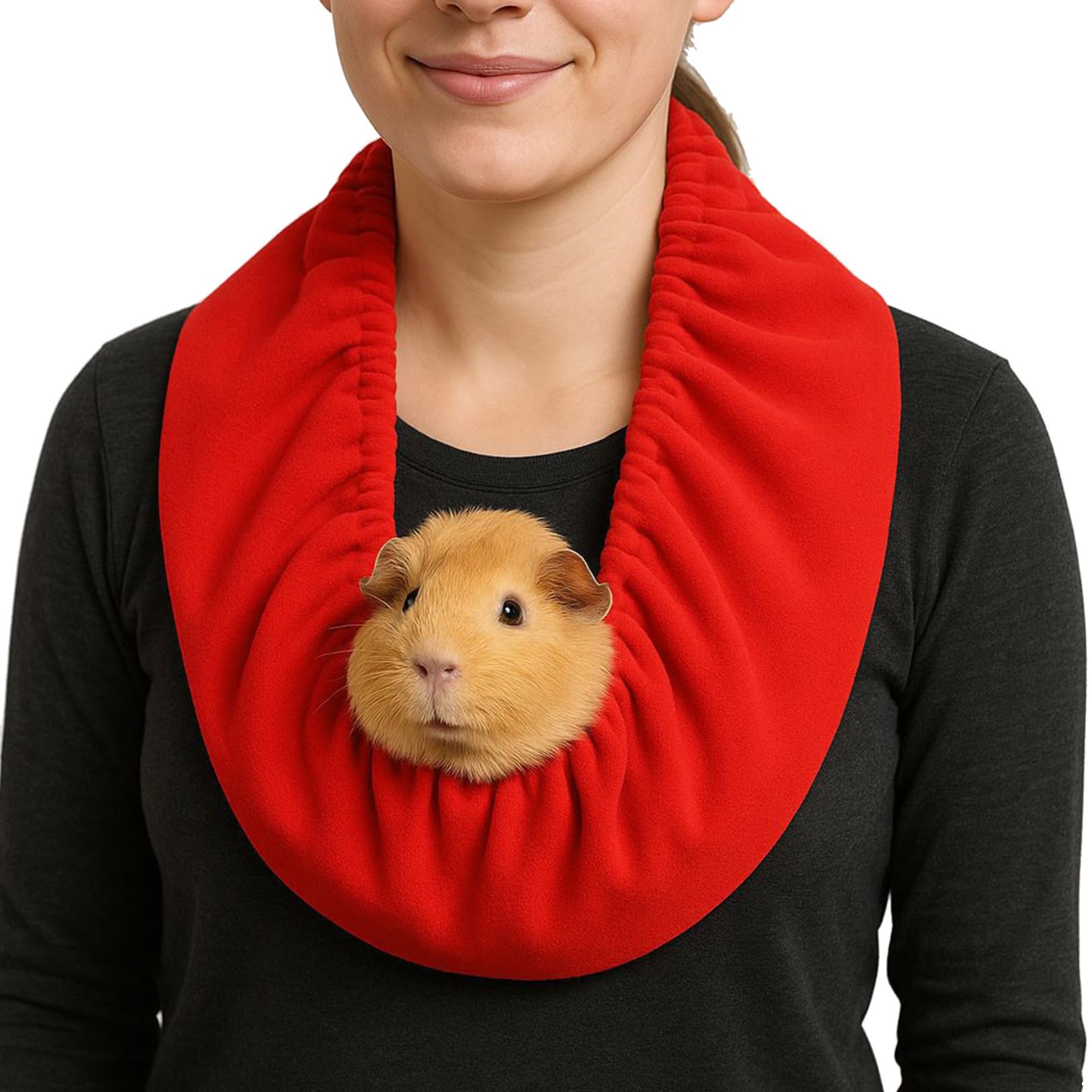 Pet Bonding Scarf – Small Pets Neck Carrier Pouch Warm Fleece Snuggle Sling Bag Portable Hideout Nest for Hamsters Sugar Gliders Guinea Pigs Chinchillas Travel (Red)