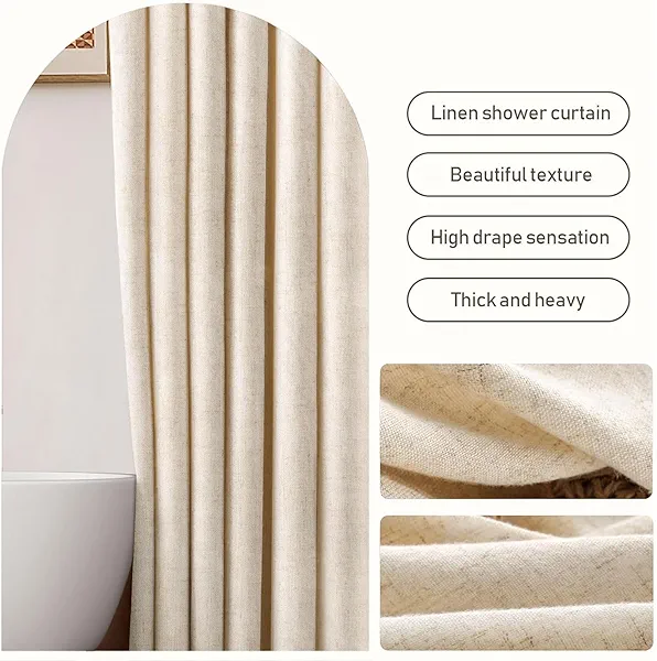 Awellife Linen Shower Curtain Beige Boho Farmhouse Shower Curtains for Bathroom Fabric Cream Cloth Liner 72 x 72 Inch