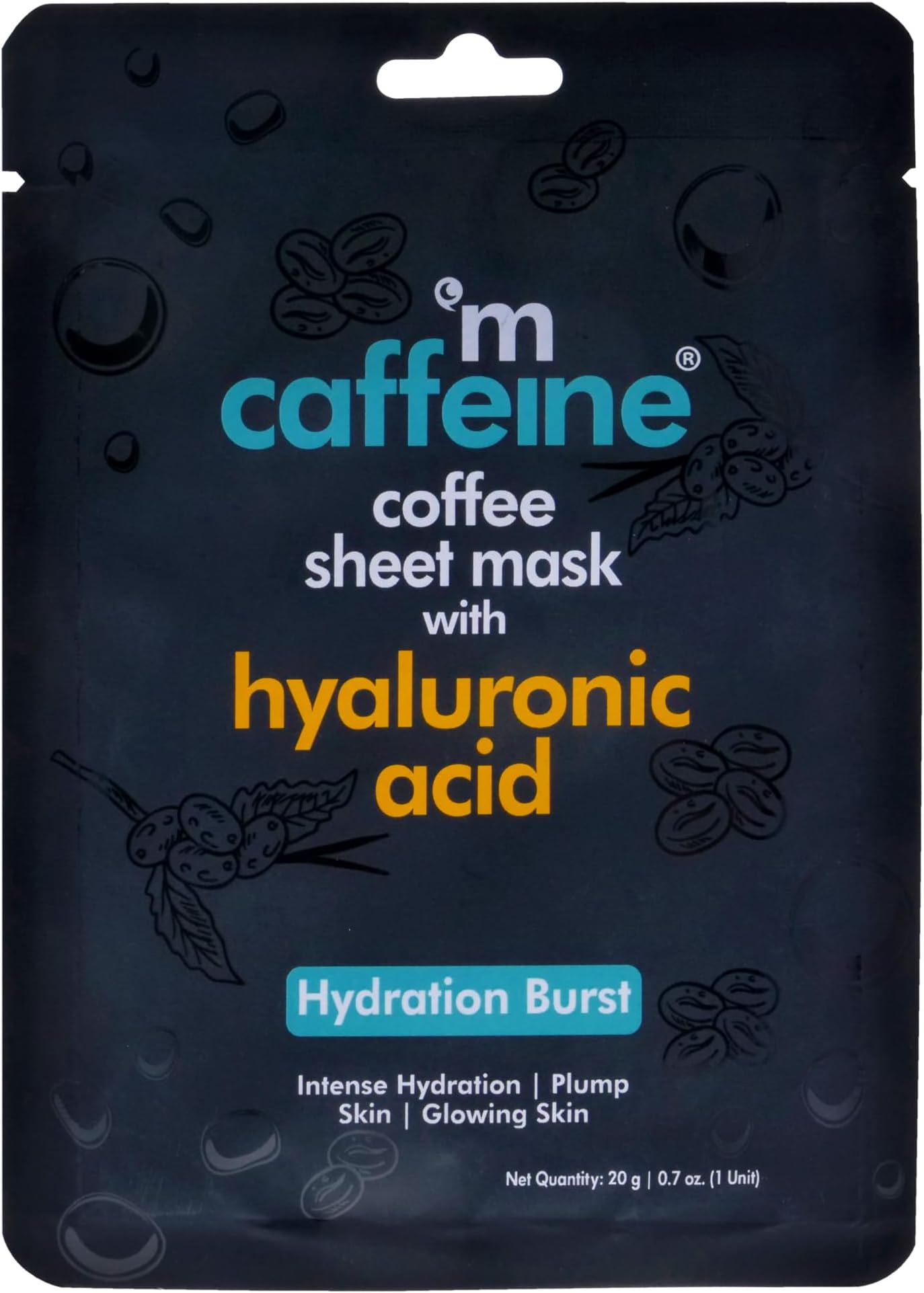 Coffee Sheet Mask with Hyaluronic Acid for Unisex - 0.7 oz Mask