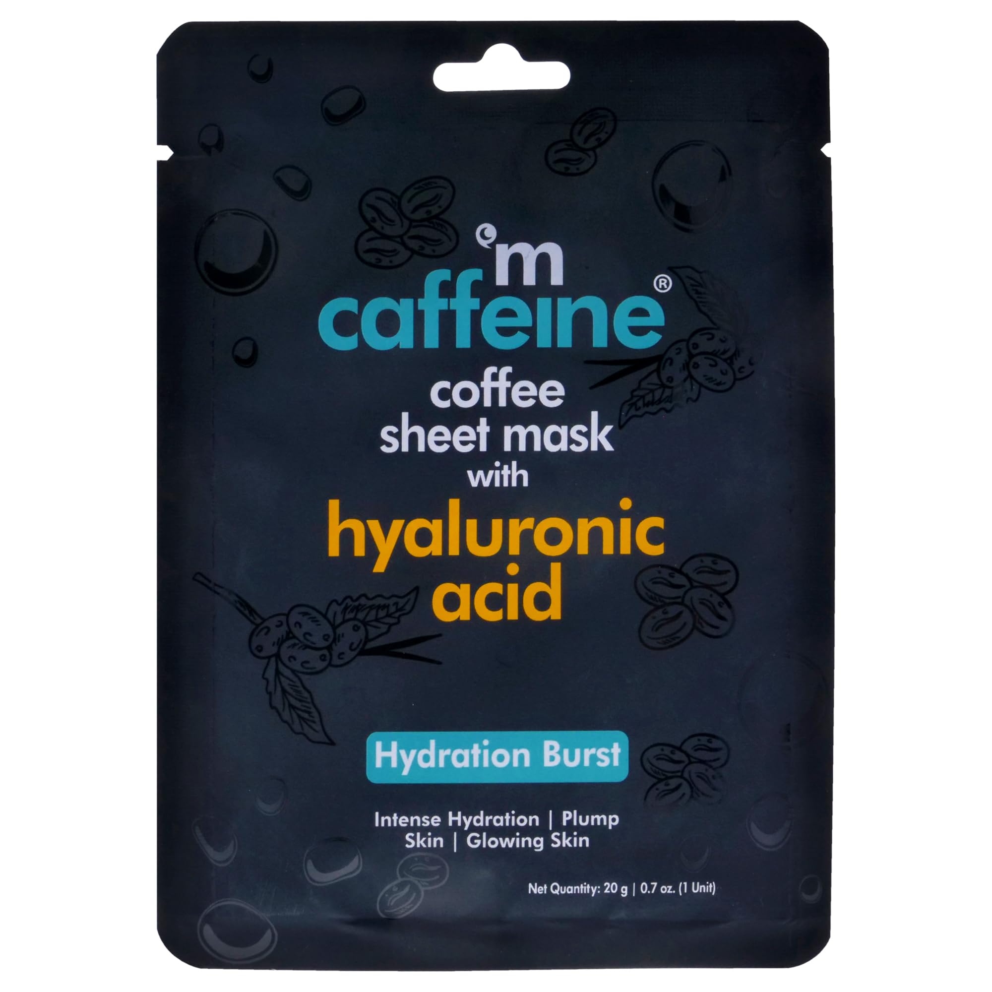 Coffee Sheet Mask with Hyaluronic Acid for Unisex - 0.7 oz Mask