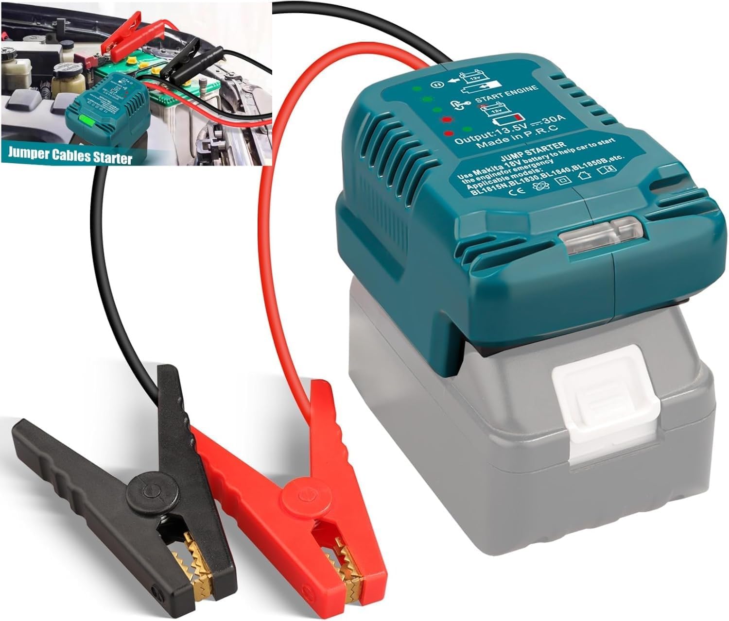 Car Jump Starter, for Makita 18V Li-ion Battery Jump Starter Adapter Powered with Jumper Cables&Clamps, Car Portable Jump Starter with 18V Adapter Charger(Battery not Included)