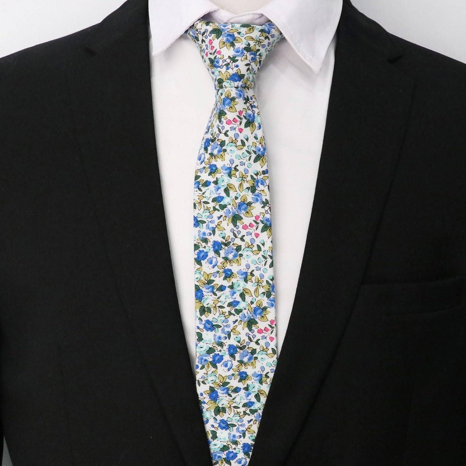Cotton Floral Ties for Men 2.76" Men's Skinny Tie Linen Flower Printed Neck Tie for Wedding Dating Party - Image 2