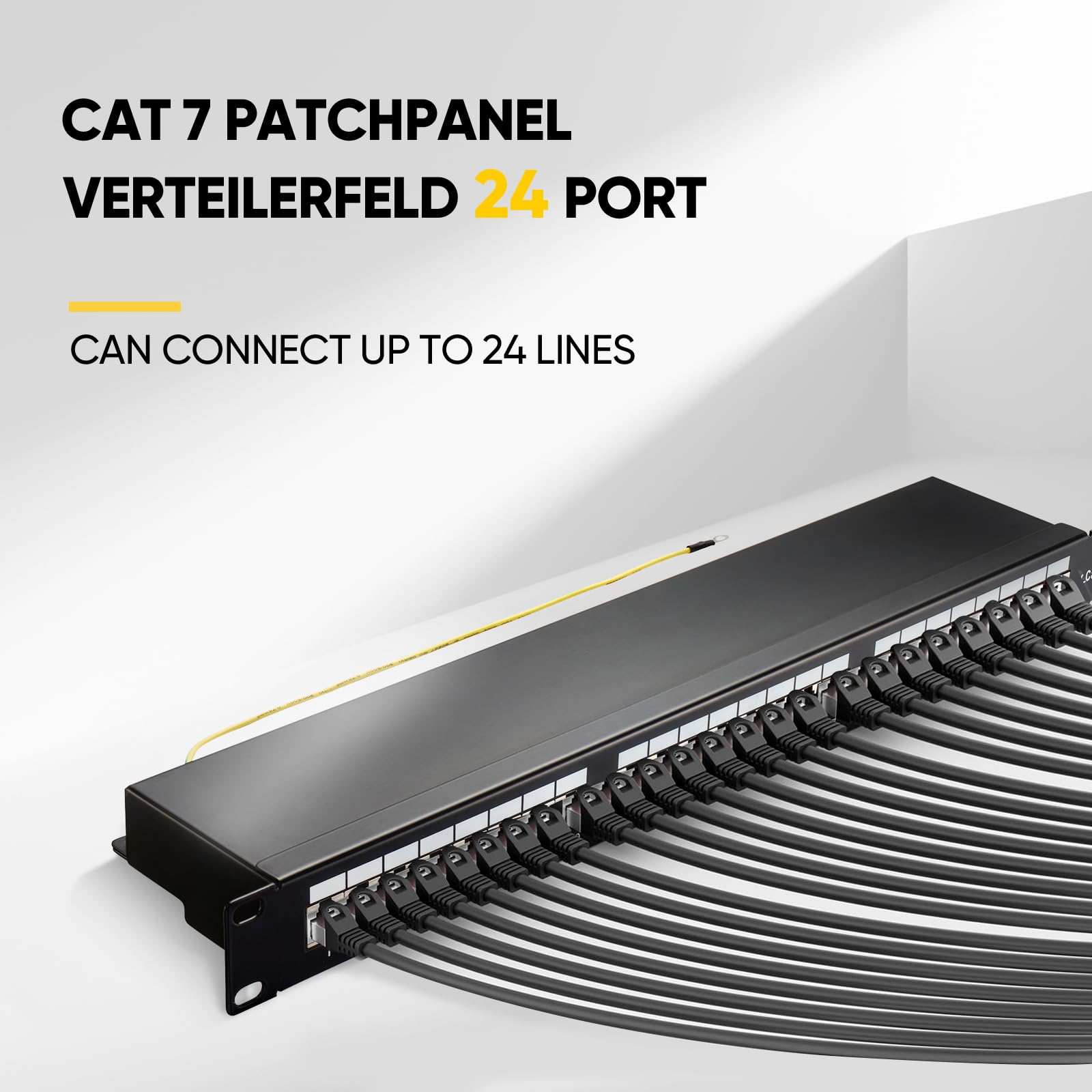 Patchpanel Cat 7, 24 Port, 19-Zoll Patchpanel Keystone, Rackeinbau Servermontage RJ45 Geschirmt, für Gigabit-Netzwerk-Switch