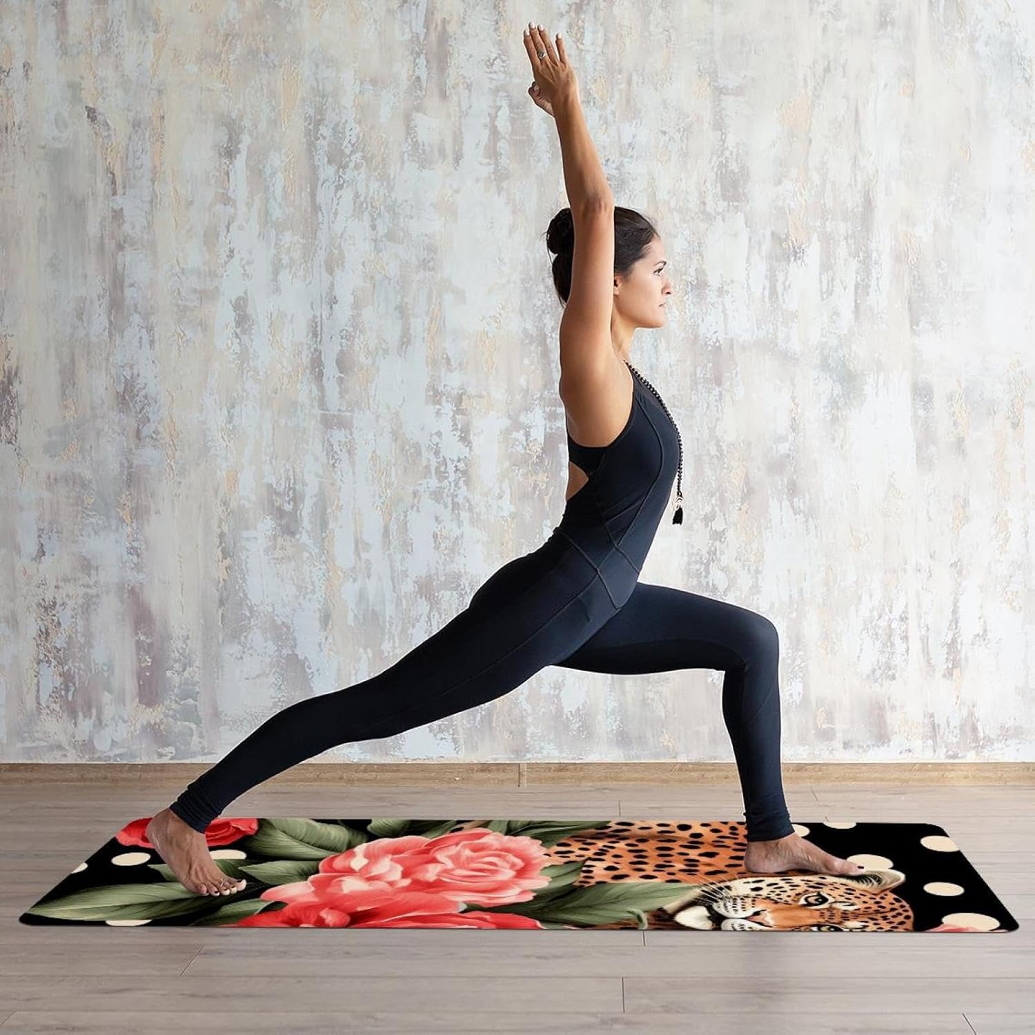 Yoga Towel, Leopard Rose Flower Non Slip Sweat Absorbent Hot Yoga Mat Towel for Hot Yoga, Pilates and Fitness - 72.8" x 26.8"