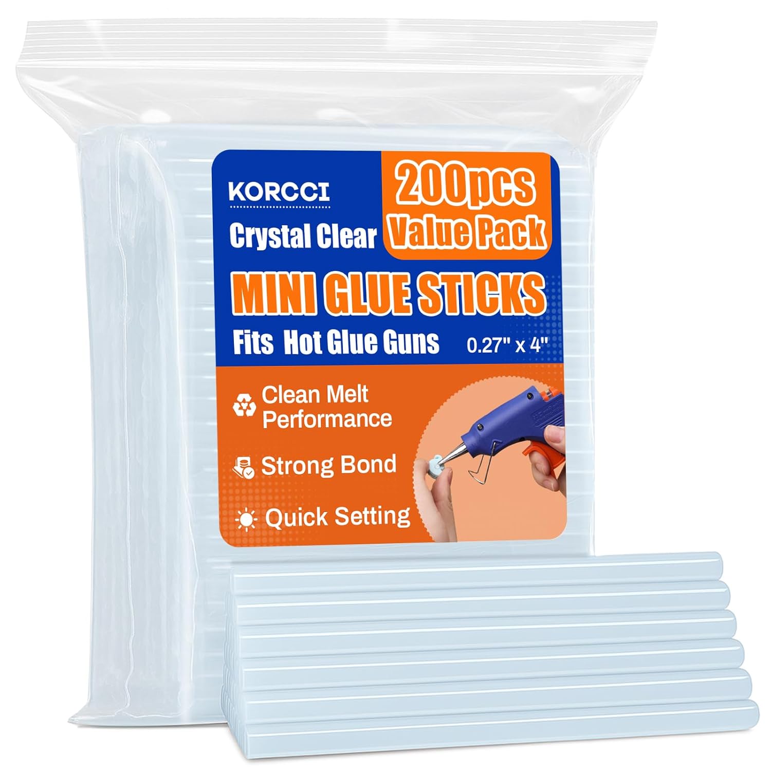 200 Pack Mini Hot Glue Sticks, 0.27" Diameter x 4" Length,All Temperature Clear Glue Sticks for Mini Glue Guns, Multipurpose for DIY, Crafts & Repairs