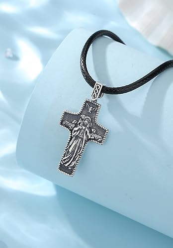 Miniatura 2 de EUDORA Collar de plata de ley 925, San Cristóbal y San Benito, San Miguel, Virgen María, San Judas Tadeo, Cruz de Buen Pastor y Arcángel, Medalla