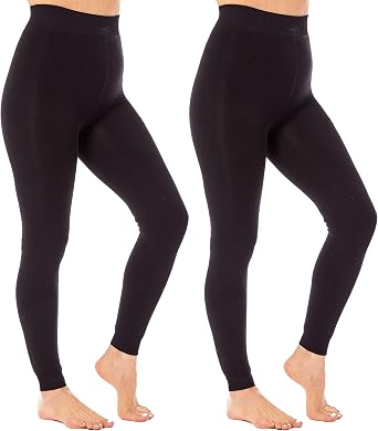 Heatwave Pack of 2 Women's Leggings Velvet Plush Thermal Fleece Lined High Waist Stretchy Comfortable Cosy Soft Feel All Day Comfort Winter