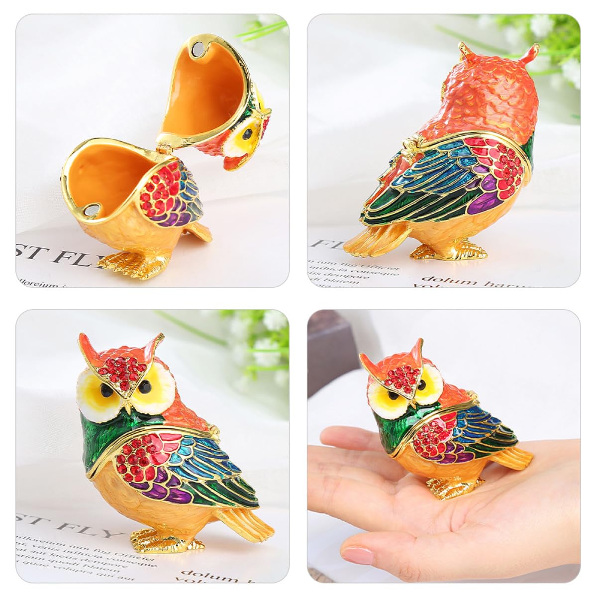 Zerodeko Boîte à Bijoux Organisatrice en Alliage, Forme Hibou Délicate et Chic, pour Bagues et Boucles D'oreilles, pour Femmes et Filles