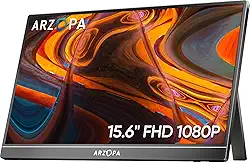 Monitor Portátil ARZOPA 15,6'' FHD 1080P - Monitor Ultra Fino para Laptop com Suporte - Display IPS para PC, MAC, Celular, Xbox, PS5 - Conectividade USB C e HDMI -A1