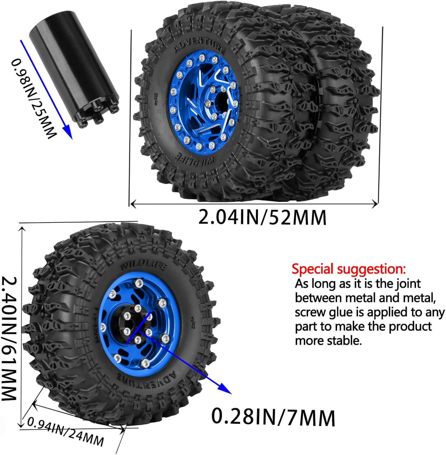 1.3 Dually Beadlock RC Wheel RC Tires for 1/24 1/18 SCX24 FCX24 TRX4M Ascent-18 RC Crawler,Aluminum 1.3" Wheel Hub Rim RC Truck Tires 4pcs w/Adjustable Offset 4PCS Navy Blue