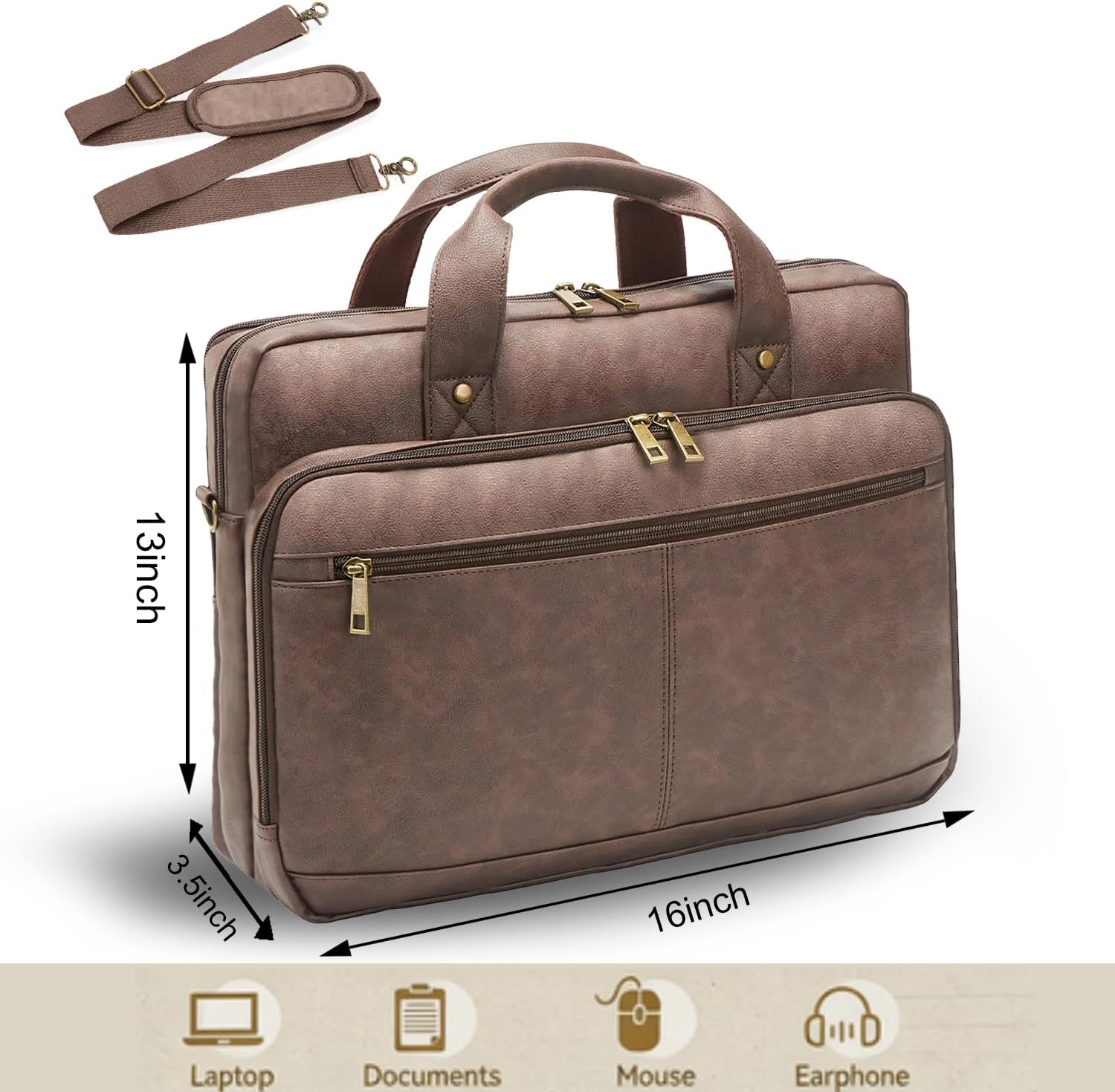 Briefcase for Men Leather Laptop Bag 16 Inch Messenger Bag Vintage Crossbody Laptop Computer Bag for Business,Work,Travel