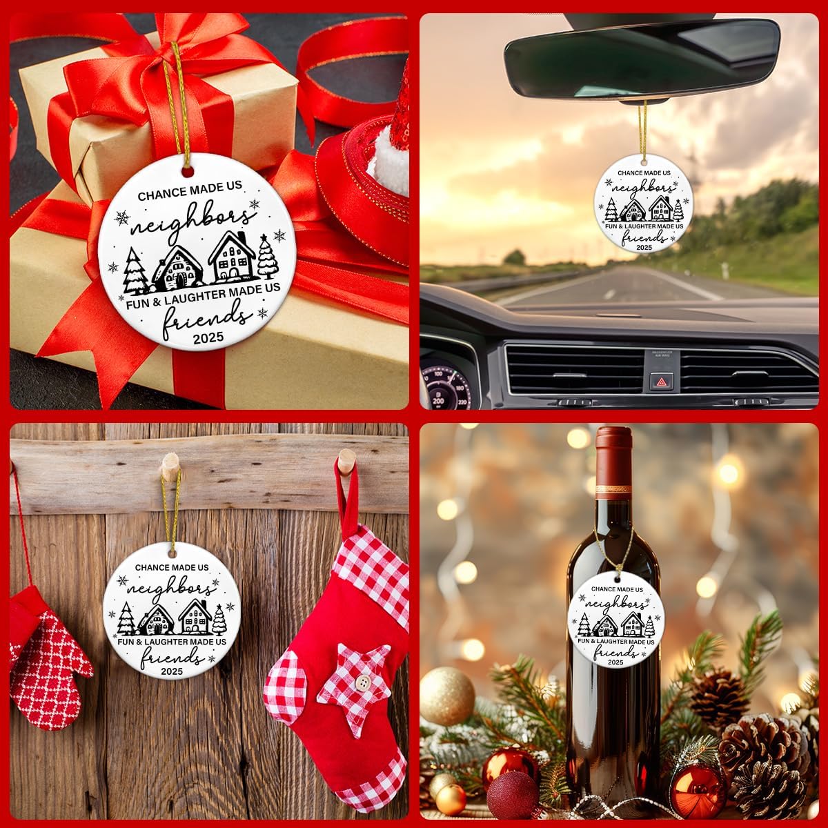 Neighbor Gifts Christmas Ornaments 2025, Friendship Gifts for Neighbors Friends Ceramic Hanging Ornament for Xmas Tree Decorations Holiday Present - Image 7