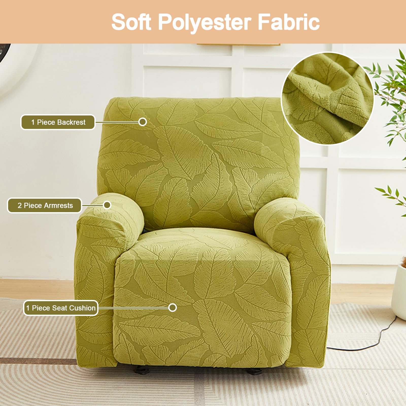 Copripoltrona Relax Reclinabile 1 Posto, Copri Poltrona Relax in Tessuto Jacquard, Fodera Poltrona Reclinabile Elasticizzato per Sedie Elettriche(Size:8 Piece Set,Color:N-Beige)