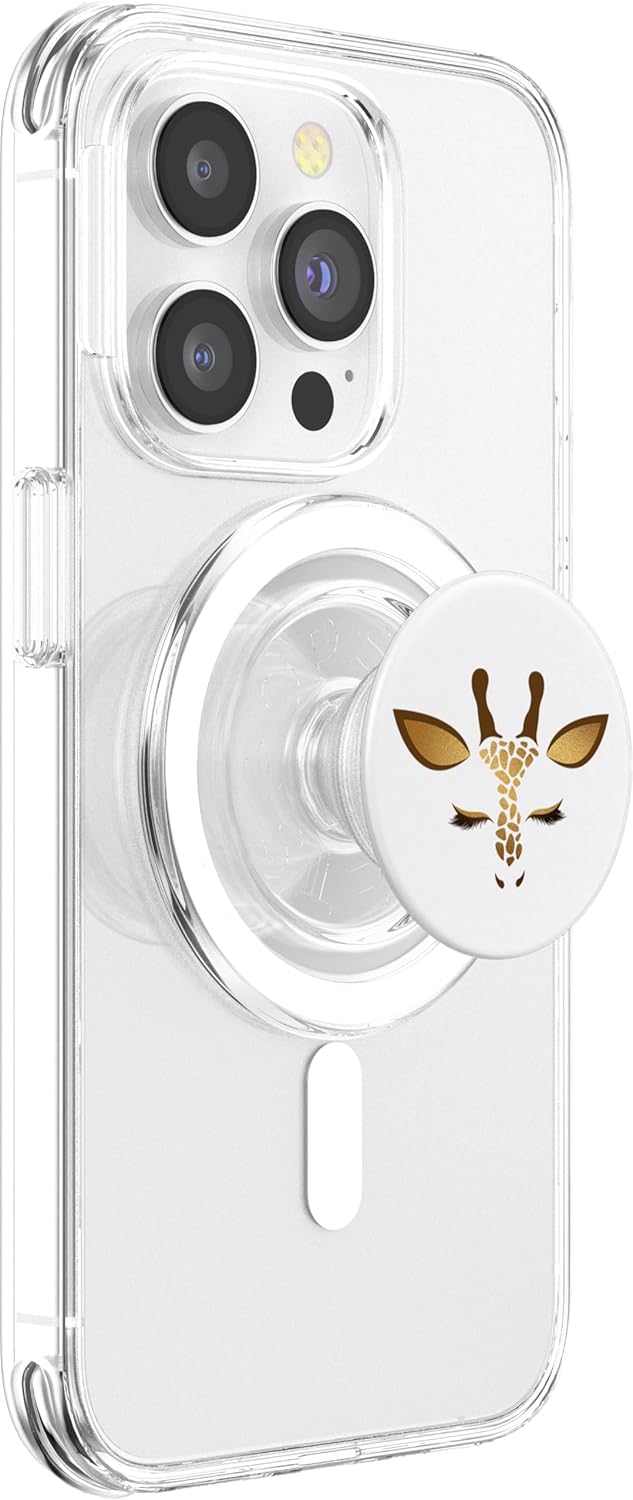 Happy Smile Giraffe Face Brown White on Black PAAR039 PopSockets PopGrip: Swappable Grip for Phones & Tablets PopSockets PopGrip for MagSafe