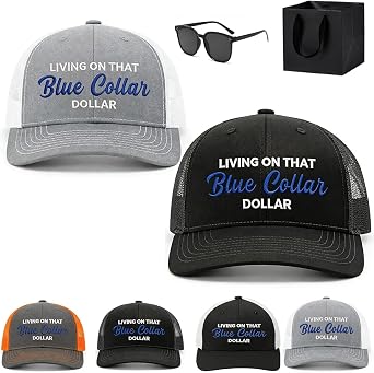 Blue Collar Dollar Trucker Hat, 2026 New Living On that Blue Collar Dollar Funny Hat, Adjustable Mesh Snapback Cap ii