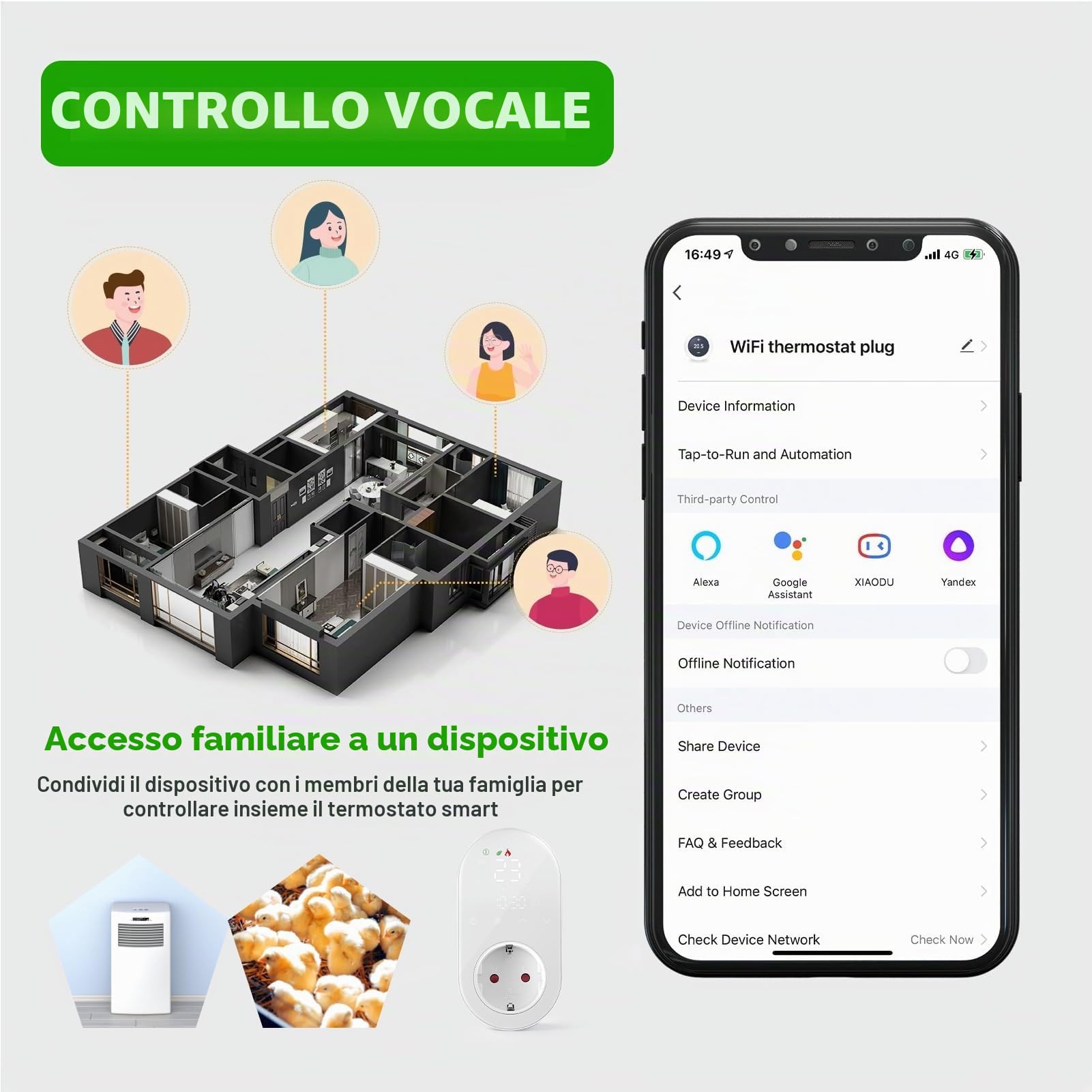 Jadeshay Termostato Intelligente con Presa Programmabile Presa Termostato WiFi 16A 220V con Display LED Controllo Digitale per Riscaldamento e Raffreddamento Compatibile con Alexa e Google Assistant