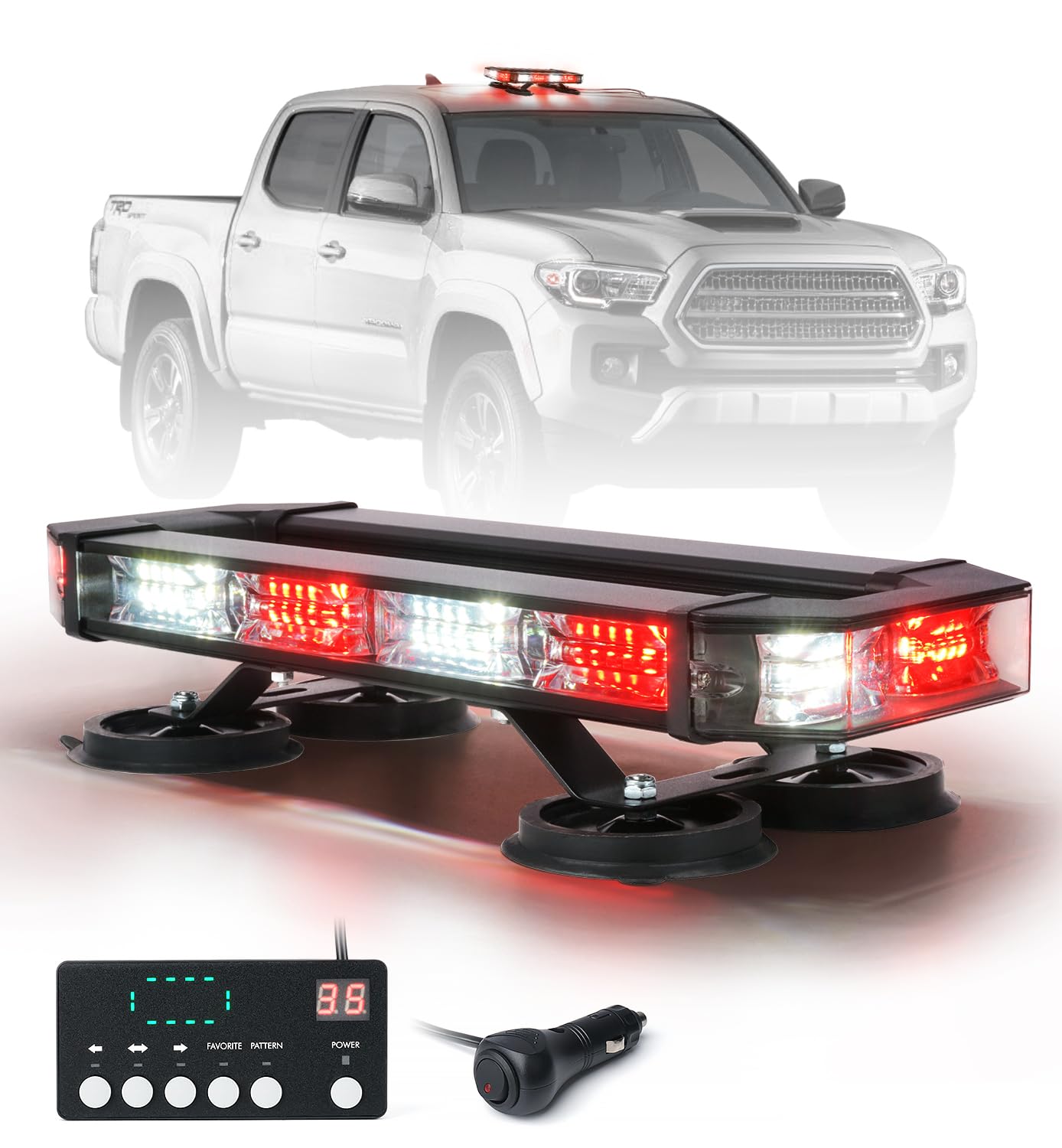 LUMENIX 72 LED Rooftop Emergency Strobe Light Bar w/Control Panel Magnetic Base Warning Flashing Beacon Caution Traffic Lightbar for Firefighter Ambulance Fire Trucks Vehicles - White Red