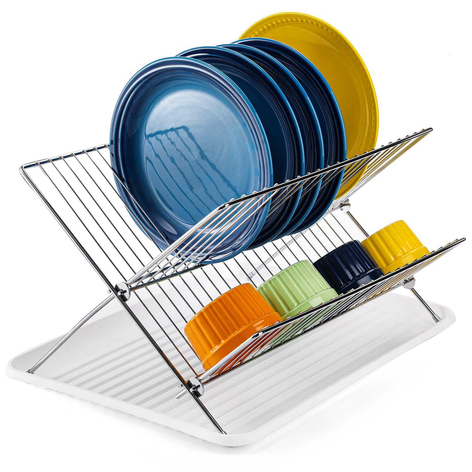 Youeon Foldable Dish Drying Rack with Drip Tray