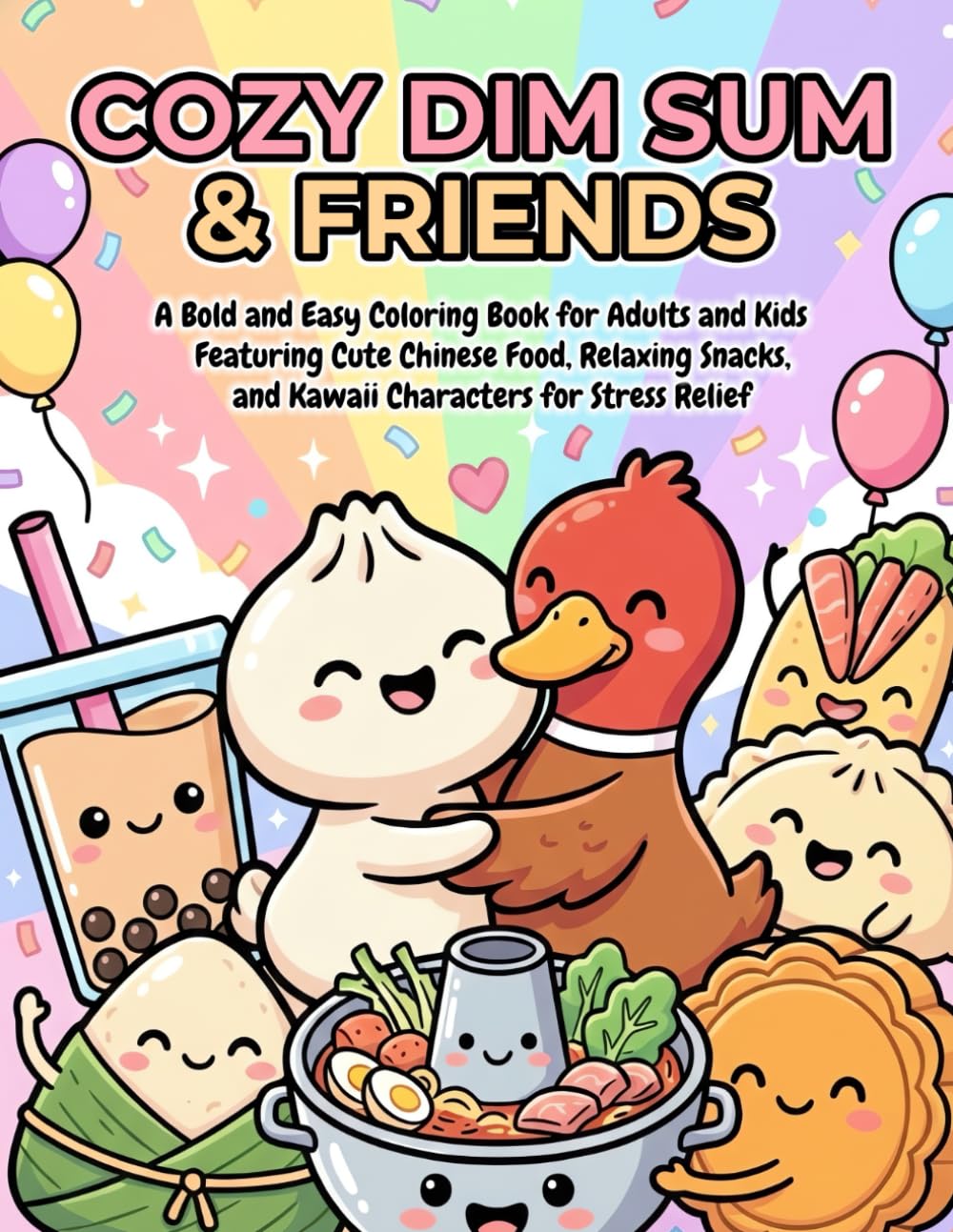 Cozy Dim Sum & Friends: A Bold and Easy Coloring Book for Adults and Kids Featuring Cute Chinese Food, Relaxing Snacks, and Kawaii Characters for Stress Relief