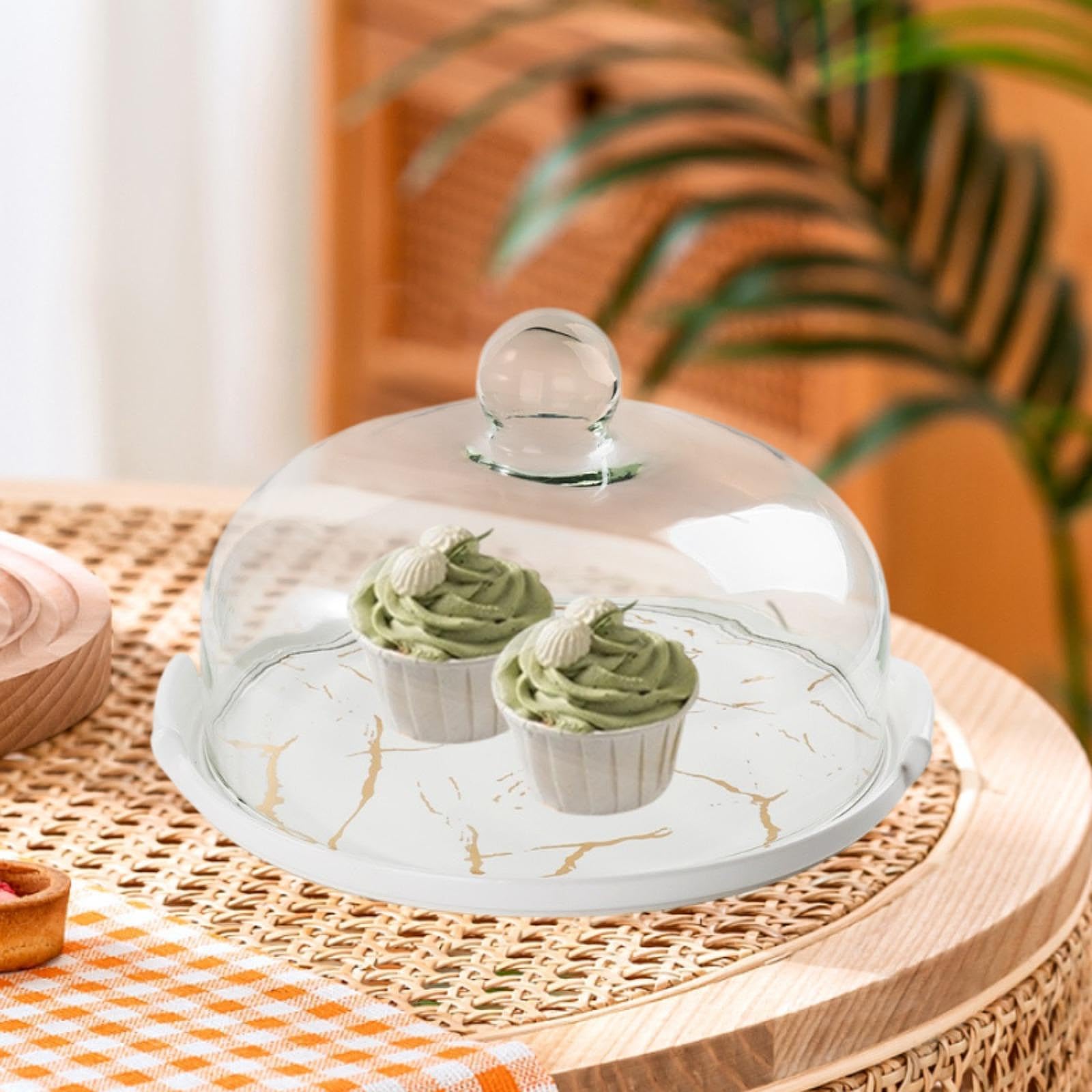 Alzata per Torta in Ceramica, Vassoio Rotondo per Torta con Coperchio, Elegante Piatto Da Esposizione per Dessert, Bianco