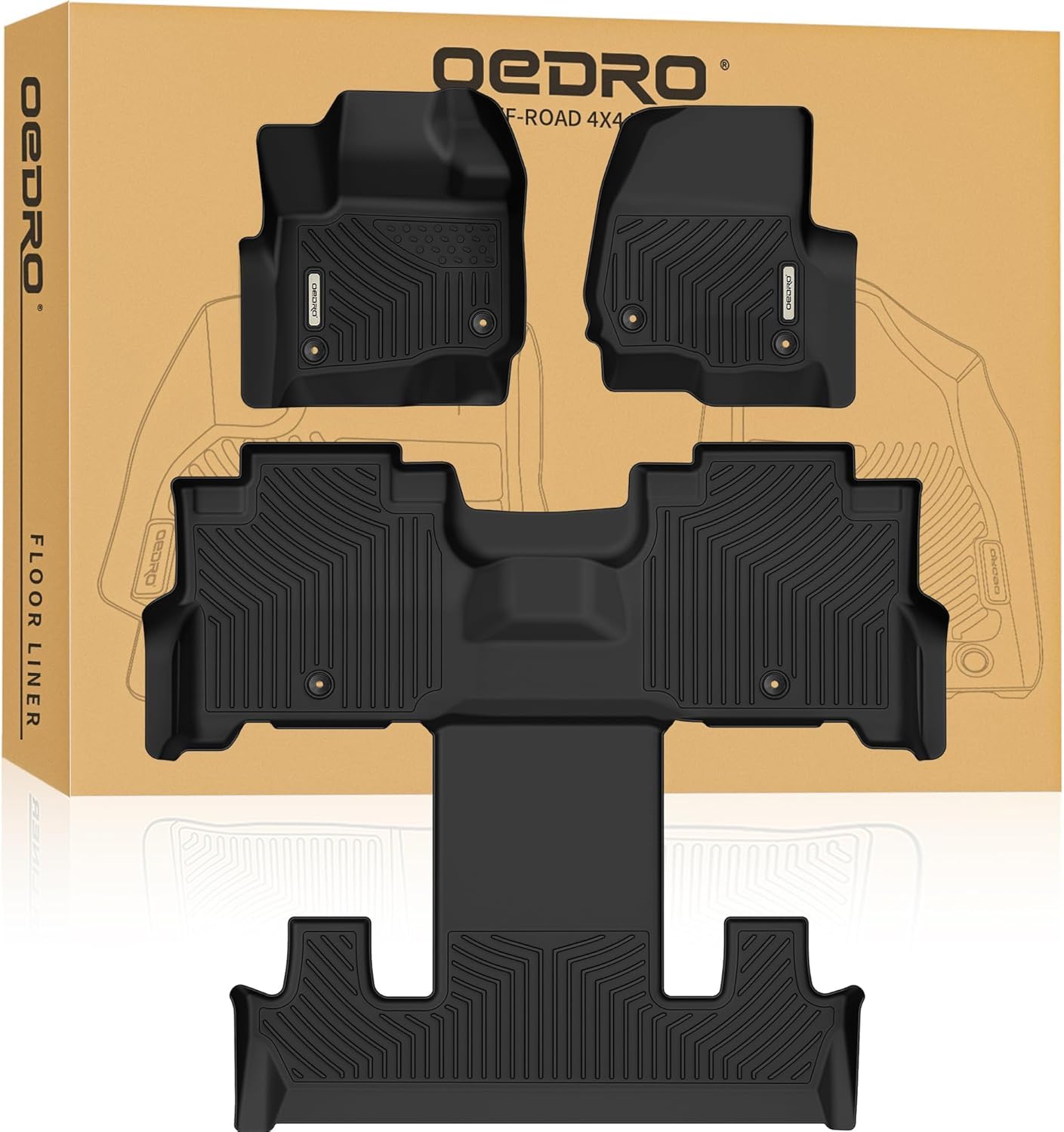 OEDRO Floor Mats 3 Row Liner Set Fit for 2018-2025 Ford Expedition with 2nd Row Bucket Seats (7 Seats), Includes 1st and 2nd 3rd Row Full Set Liners