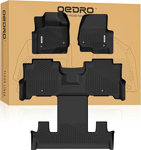 Miniatura 10 de OEDRO Juego de alfombrillas de 3 filas de color negro compatibles con Ford ExpeditionExpedition Max 2018-2023 con asiento de banco de segunda fila,