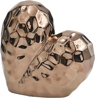 Deco 79 Rose Gold Ceramic Heart Sculpture - Faceted Origami-Inspired Angled Statue, 8x3x8 Inch Eclectic Home Decor Figurine
