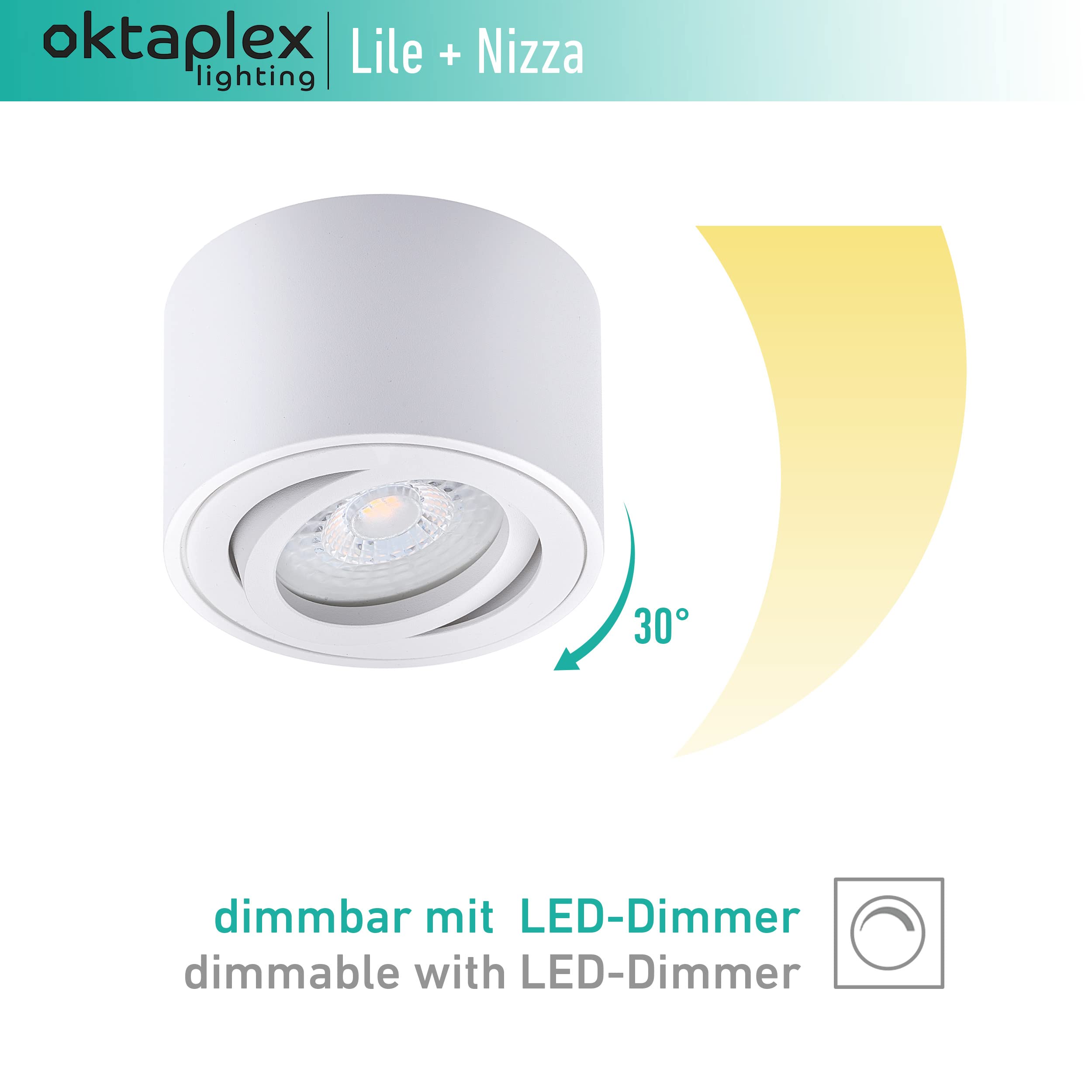 Oktaplex 6x Foco Superficie Orientable Lile Blanco Incl. Módulo LED Regulable 4,8W 230V 3000K Blanco Cálido 80x50mm Foco Interior Empotrable Aluminio