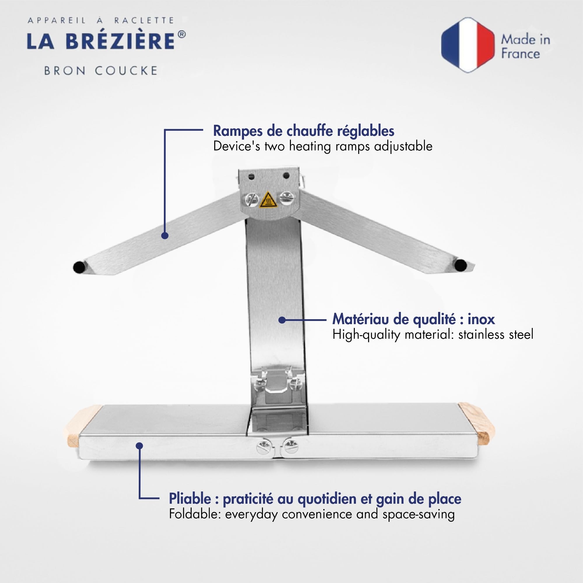 Louis Tellier – Rasqueta Brezière® Signature Inox – Tamaño adecuado para 1/4 o 1/6 de muela – 1 a 4 personas – Rampas calefactoras ajustables – Plegable – Interruptor de seguridad – 230 V