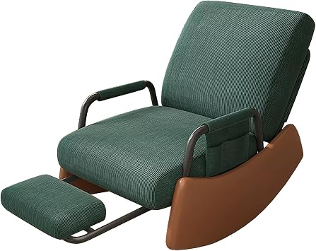 Rocking Chair with Retractable Footrest, Adjustable Backrest, Upholstered Rocker Chair with Side Pocket, Nursery Relax Armchair, Modern Leisure Recliner, for Bedroom, Living Room Color